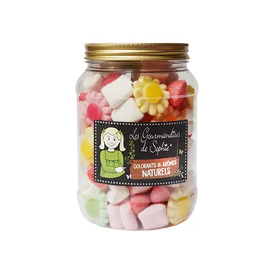 Borcan bezele - Les Bocaux Fleurs, fraises & coeurs guimauve, 465g