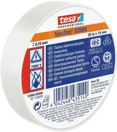 Bandă izolatoare Tesa - Alb, 19 mm х 20 m