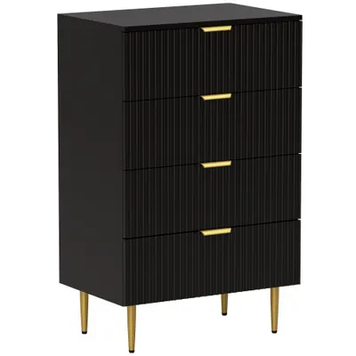 HOMCOM Comodă 4 sertare comodă pentru dormitor mobilier de depozitare modern cu mânere și picioare aurii, dim. 60 x 40 x 96 cm, negru | Aosom Romania