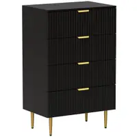 HOMCOM Comodă 4 sertare comodă pentru dormitor mobilier de depozitare modern cu mânere și picioare aurii, dim. 60 x 40 x 96 cm, negru | Aosom Romania
