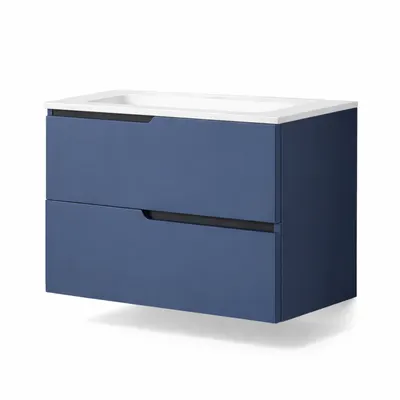 Set mobilier cu lavoar incastrat 80 cm inclus, albastru mat, Fluminia Bari