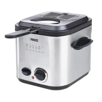 Mini-friteuza si fondue Princess 0118261101001, 840 W, Capacitate 1.2 l, capac detasabil, cos cu maner, 6 furculite pentru fondue (Argintiu)