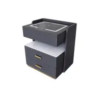 Noptieră inteligentă cu încărcare wireless 15W, iluminare LED cu 3 culori, seif integrat și lumină de noapte cu senzor-gri antracit