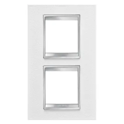 Placa ornament CProiector HORUS LUX international - IN TECHNOPOLYMER LEATHER FINISHING - 2+2 modul VERTICAL CENTRE DISTANCE 71mm - WHITE - CProiector HORUS