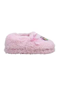 Papuci pufosi cu aplicatie Disney - Roz pastel
