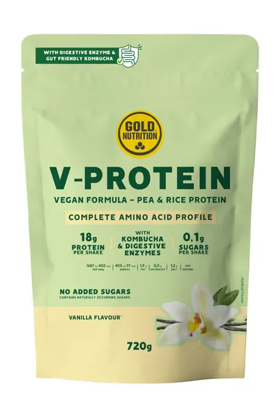 Pudra proteica vegetala, GoldNutrition, V Protein Vanilie, 720 g