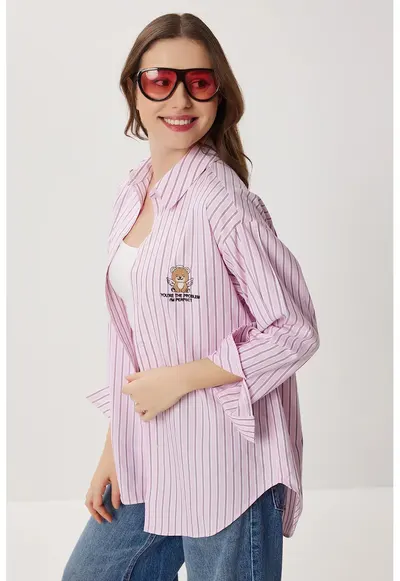 Camasa dama - Happiness Istanbul - oversized - dungi - roz garoafa - textil