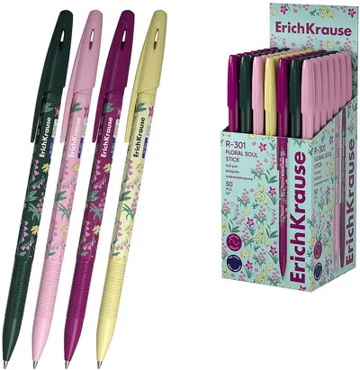 Pix cu bilă Erich Krause R-301 - Floral Soul, 0.7 mm, sortiment