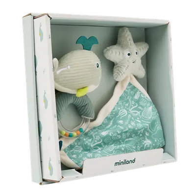 Set cadou bebe - zornaitoare si paturica moale de atasament Ocean, de la 0 luni