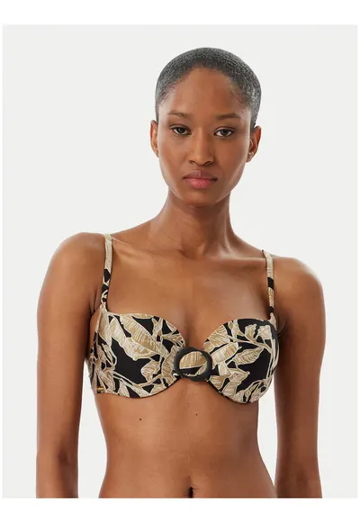 Top bikini dama - negru si verde - material sintetic - imprimeu grafic