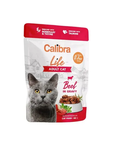 CALIBRA Cat Life Pouch Adult Beef in gravy 85 g vita in sos pentru pisici