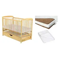 Set Patut din Lemn Bebe 120x60 cm, Saltea Cocos Confort II, Protectie Impermeabila Qmini
