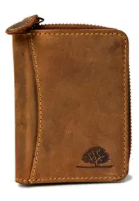 Portofel unisex piele naturala maro antichizat 8.5 x 10 cm - Vintage -