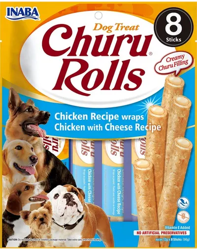 INABA Churu Rolls Chicken 8x12g rulouri pentru caini cu pui si branza