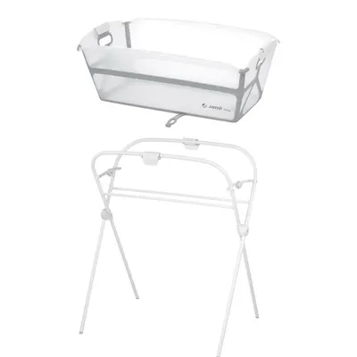 Set cadita de baie cu pliere ultra-compacta, Jane, Oasis, Cu doua manere, 68 x 42 x 26 cm plus suport pliabil, Conform cu EN 17072:2018, White
