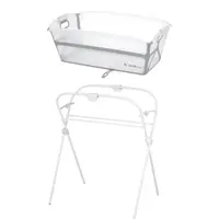 Set cadita de baie cu pliere ultra-compacta, Jane, Oasis, Cu doua manere, 68 x 42 x 26 cm plus suport pliabil, Conform cu EN 17072:2018, White