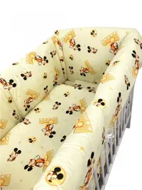 Lenjerie patut cu 5 piese si aparatori Maxi 140x70 cm Croitoria Noastra Mickey pe galben