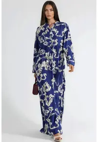 Rochie Maxi decolteu in V - cu nasturi - Albastru