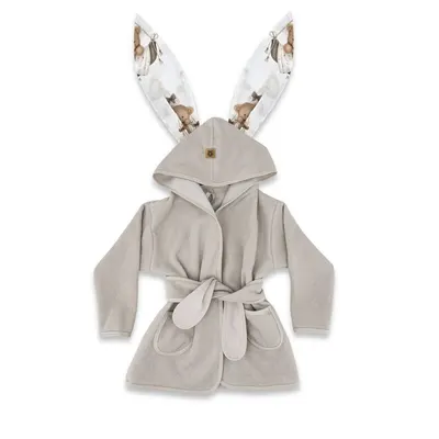 Halat de baie, MimiNu, Cu urechi, 2 - 5 ani, Moale, Cu buzunare, Cu cordon, Din bumbac si thermo fleece, Materiale certificate Oeko Tex Standard 100, Tedy bear dreams beige