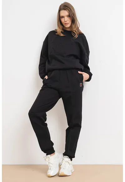 Bluza de trening supradimensionata de bumbac cu logo - Negru
