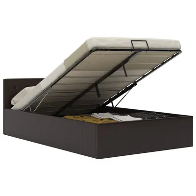 vidaXL Cadru pat hidraulic, depozitare, gri, 140 x 200 cm, piele eco