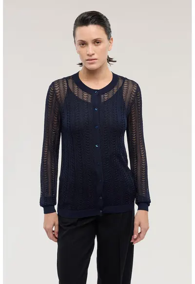 Cardigan tricotat cu perforatii - Bleumarin