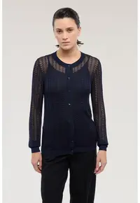 Cardigan tricotat cu perforatii - Bleumarin
