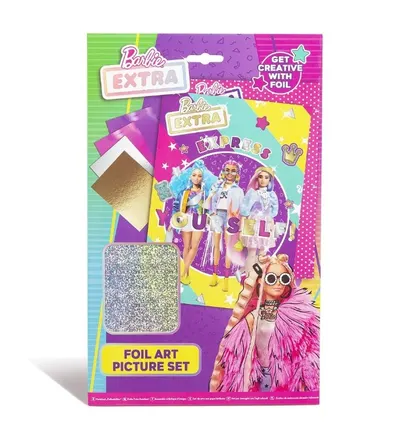 Set creativ Barbie, 2 sabloane si 8 foi cu sclipici