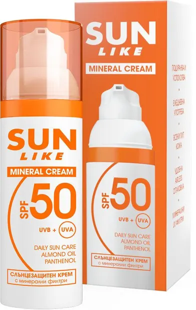 Cremă de protecție solară pentru față Sun Like Mineral, SPF50, 50 ml