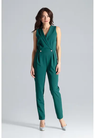 Salopeta dama - eleganta - fara maneci - verde - poliester si vascoza