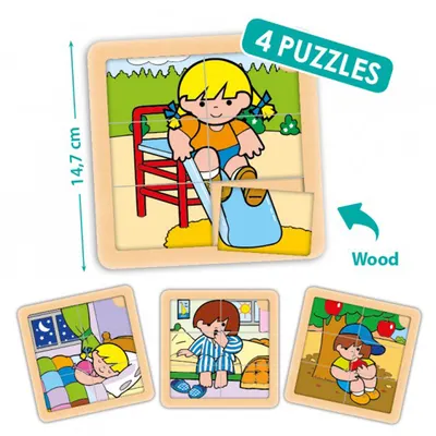 Set de 4 puzzle-uri din lemn (6 piese)
