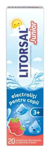 Electroliti cu aroma de zmeura pentru copii 3+ ani Litorsal, 20 comprimate efervescente, Zdrovit