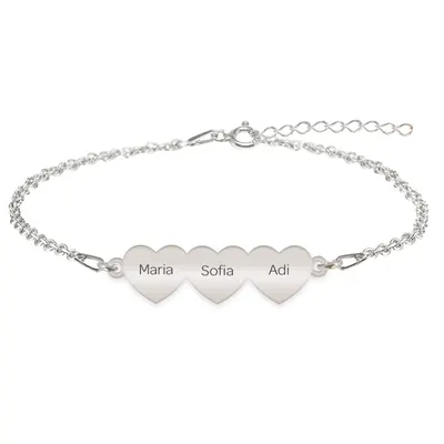 Cesur - Bratara personalizata trei inimi din argint 925