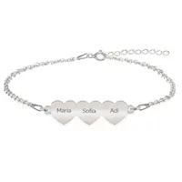 Cesur - Bratara personalizata trei inimi din argint 925