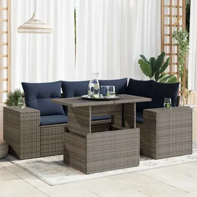 Gossi set mobilier gradina cu perne 6 piese gri poliratan/lemn acacia