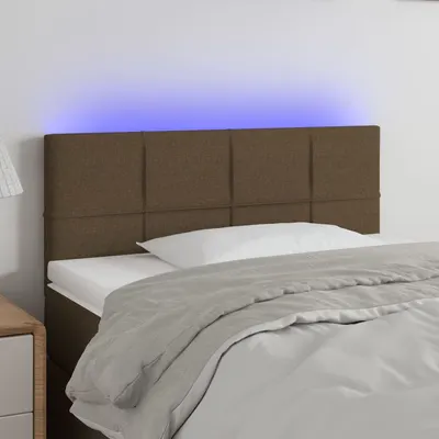 vidaXL Tăblie de pat cu LED, maro închis, 90x5x78/88 cm, textil