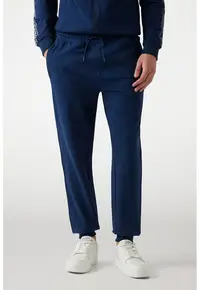 Pantaloni de trening cu benzi logo laterale si snur - Albastru indigo