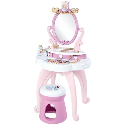 Set masuta toaleta, Smoby, Disney Princess, Cu accesorii, Cu oglinda, 49 x 36 x 94 cm, 36 luni+, Violet