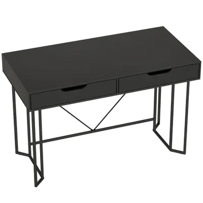 HOMCOM Birou mic pentru calculator cu 2 sertare, birou cu suprafață mare de lucru 120 x 60 x 77 cm Negru | Aosom Romania