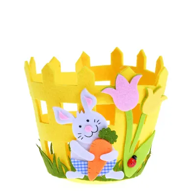 Cos decorativ galben pentru Paste cu iepuras si lalele 14 cm