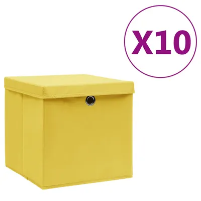 vidaXL Cutii depozitare cu capace, 10 buc., galben, 28x28x28 cm