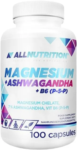 Magnesium + Ashwagandha + B6, 100 capsule, AllNutrition