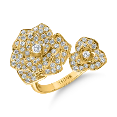 Inel floral din aur galben cu diamante de 0.9ct