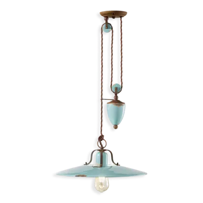 Lampa Suspendata Sospensione D.40 / Rise and Fall Pendant D.40 Retro Country Finish Via - Vintage Azzurro C1446