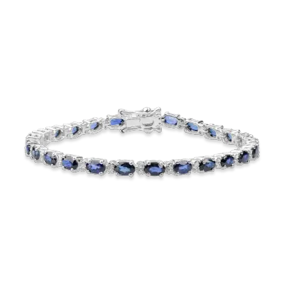 Bratara tennis din aur alb cu safire ovale de 7.71ct si diamante de 0.27ct