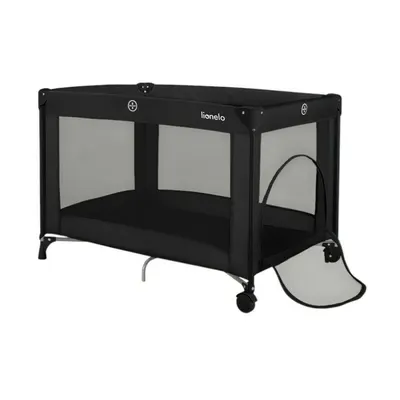 Patut pliant, Lionelo, Amelie, Cu intrare laterala, 100.5×70.5 cm, Include salteluta, roti, geanta pentru transport, Constructie usoara- 7 kg, Cadru stabil din otel, Negru