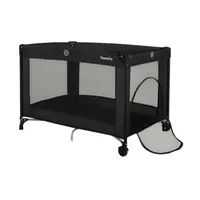 Patut pliant, Lionelo, Amelie, Cu intrare laterala, 100.5×70.5 cm, Include salteluta, roti, geanta pentru transport, Constructie usoara- 7 kg, Cadru stabil din otel, Negru