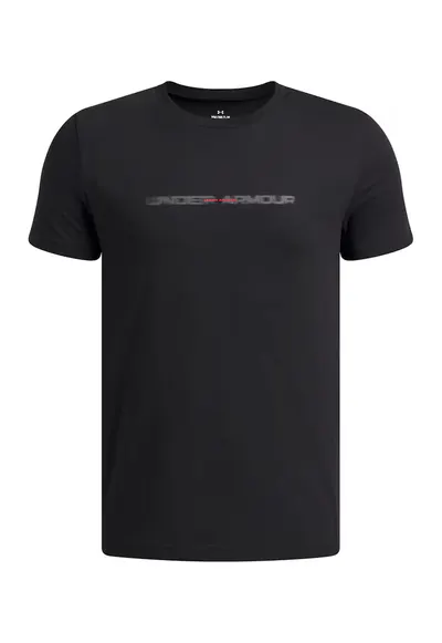 Tricou cu decolteu la baza gatului Blurry - Negru/Rosu vermillion