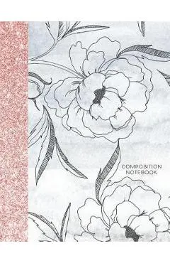 Composition Notebook: Glitter and Floral Large Wide Rule Lines with Page Numbers