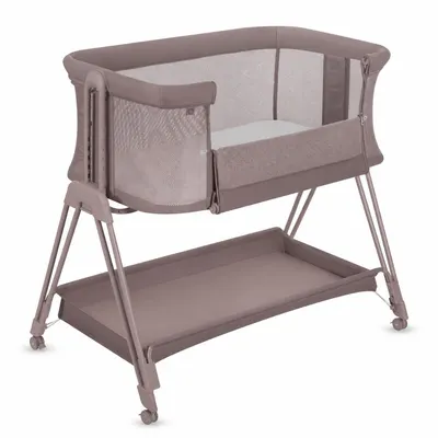 Patut co-sleeper, Lionelo, Luna, 2 in 1, Cu laterala culisanta, Cu setare unghiulara, Cu roti, Reglabil in 6 pozitii pe inaltime, Bej inchis